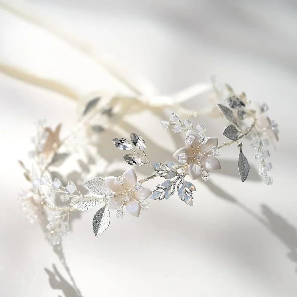 ❤️Women Sliver Handmade Bridal Headband Hair Accessories Hair Pieces Floral - Picture 4 of 7
